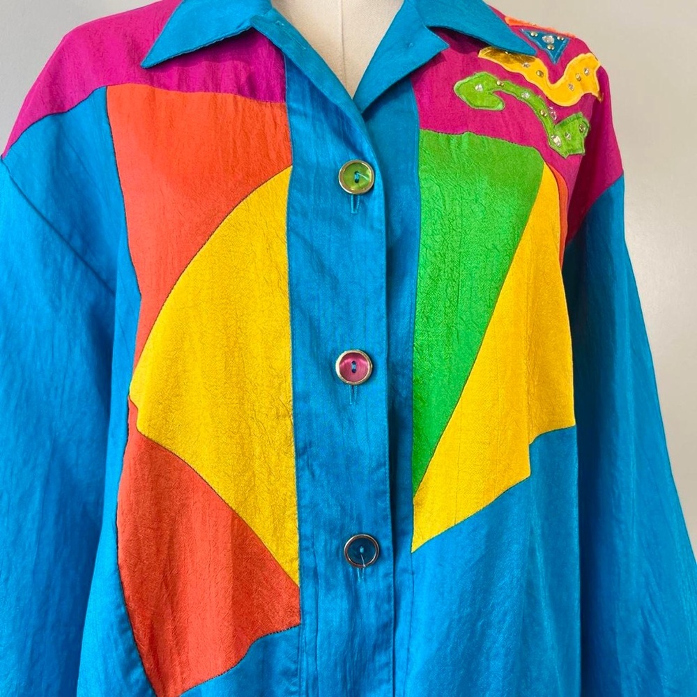 Vintage 1980s Colorblock Winderbreaker Retro Colorful Jacket Small Medium - Picture 3 of 8